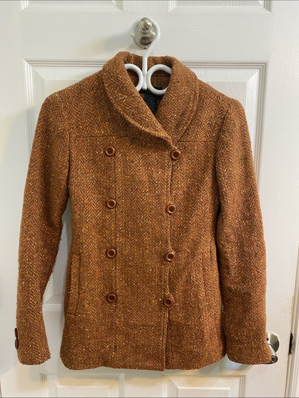 FRENCHI 90'S Y2K RETRO Size XS Rust Orange KNIT TWEED COAT JACKET MADE IN USA